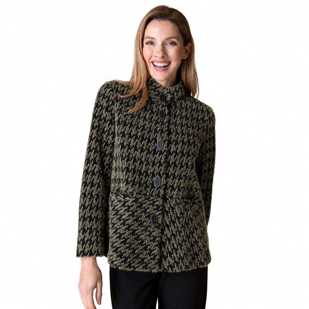 Habitat Olive Black Houndstooth Chenille-Like Knit Jacket Size Small EUC